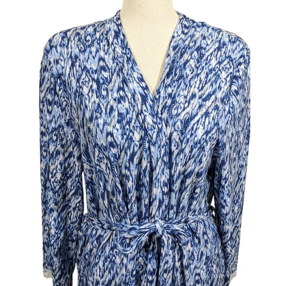 Gloria Vanderbilt Robe Housecoat Womens Plus 1X Navy Dream Knit Belted Wrap Lace - Picture 4 of 8
